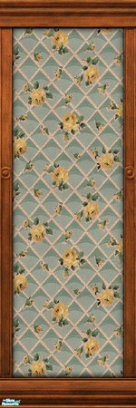 Sims 2 — Dark Wood Frame with Chelmsford Wallpaper by MsBarrows — Lovely yellow roses on a trellis with a backing of