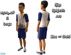 Sims 2 — Boys Nike Athletic Set- Shoelace Drip- Blue and Gold by mom_of2boyz — Two boys shorts and t-shirt sets with the
