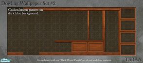 Sims 2 — Dowling Wallpaper Set 2 (Dark Wood) by MsBarrows — A formal pattern in deep gold on a dark blue background, with