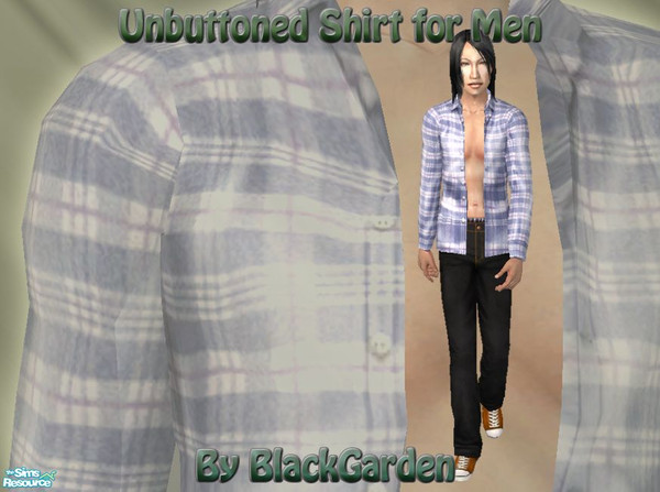 Sims 2 — Unbuttoned Blue Check Shirt for Men by BlackGarden — A blue check unbuttoned shirt for your Sim men. This is a