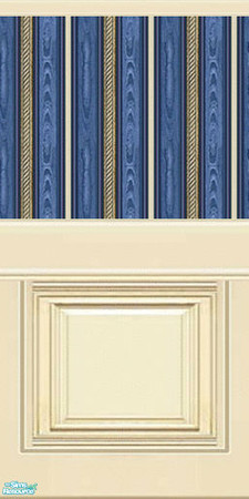 Sims 2 — Bombay Blues Living - Wall by Riverwillows — Pretty wall with blond wood panels and striped wallpaper. Part of