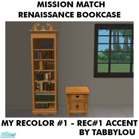 Sims 2 — TL - MM Renaissance Bookcase Recolor01AllWd by TabbyLou — My Recolor #1 Wood with Rec#1 Ornate Accents Recolor