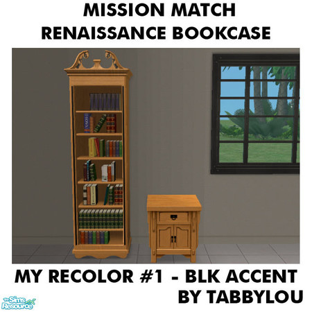 Sims 2 — TL - MM Renaissance Bookcase Recolor01BlkWd by TabbyLou — My Recolor #1 Wood with Black Ornate Accents Recolor