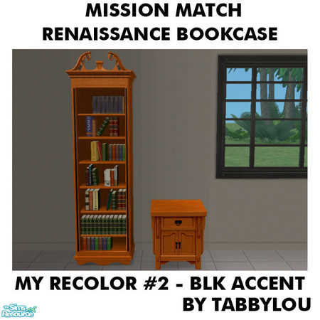 Sims 2 — TL - MM Renaissance Bookcase Recolor02BlkWd by TabbyLou — My Recolor #2 Wood with Black Ornate Accents Recolor