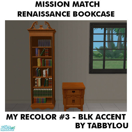 Sims 2 — TL - MM Renaissance Bookcase Recolor03BlkWd by TabbyLou — My Recolor #3 Wood with Black Ornate Accents Recolor
