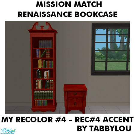 Sims 2 — TL - MM Renaissance Bookcase Recolor04AllWd by TabbyLou — My Recolor #4 Wood with Rec#4 Ornate Accents Recolor