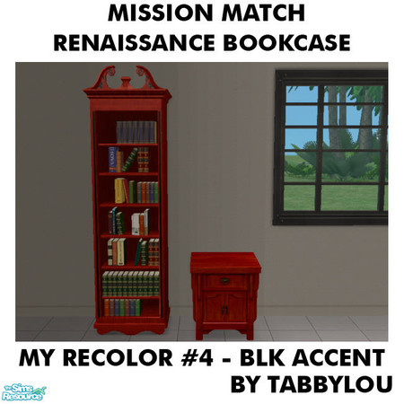 Sims 2 — TL - MM Renaissance Bookcase Recolor04BlkWd by TabbyLou — My Recolor #4 Wood with Black Ornate Accents Recolor