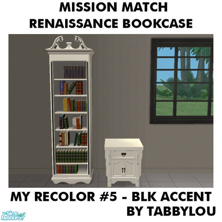 Sims 2 — TL - MM Renaissance Bookcase Recolor05BlkWd by TabbyLou — My Recolor #5 Wood with Black Ornate Accents Recolor