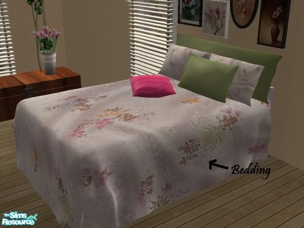 Sims 2 — MFG Jope Bedrm8 Recolor - Silken Nites - Bedding by mightyfaithgirl — White, pink and green satin fabric recolor