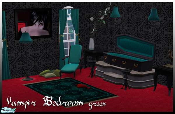 Sims 2 — Vampir Bedroom green recolor by billygirl — Recolor of the Vampir Bedroom to match the coffin. You\'ll need the