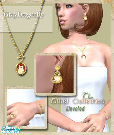 Sims 2 — The Ethel Collection - Devoted by GrayDragonfly — Full jewelry set includes earrings, a necklace, a bracelet,