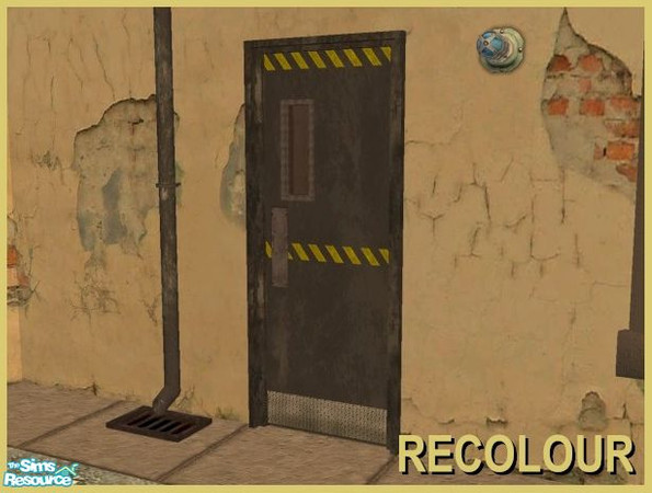 Sims 2 — Industrial Doors - Black/Yellow Recolour by Cyclonesue — A black-painted door with yellow striping. Don\'t