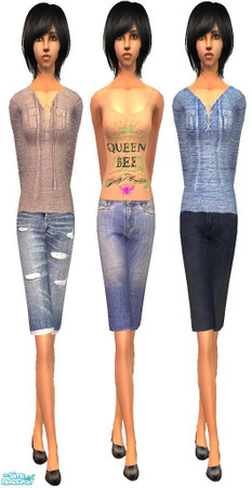 Sims 2 — Cropped Jeans by irene_busy — This set has 3 outfits with cropped jeans.