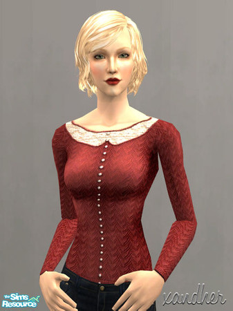 Sims 2 — Chelsea Sweater - Berry by Xandher — A whimsical, girly sweater with a faux lace inset \"collar\", and