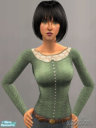 Sims 2 — Chelsea Sweater - Sage by Xandher — A whimsical, girly sweater with a faux lace inset \"collar\", and