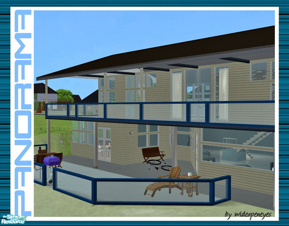 Sims 2 — Panorama Fence - Blue Clear Glass by wideopeneyes — A modern, clean looking fence or balcony rail that matches