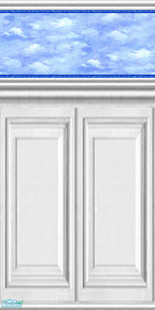 Sims 2 — Winter Blues Bedrooom - Wall by Riverwillows — White wall paneling with soft blue sky border. Part of the Winter