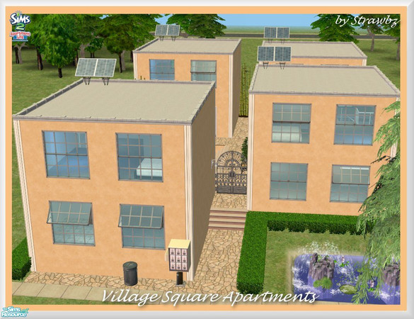 Sims 2 — Village Square Apartments by Strawbz — A small modern four unit complex perfect for singles or young couples.