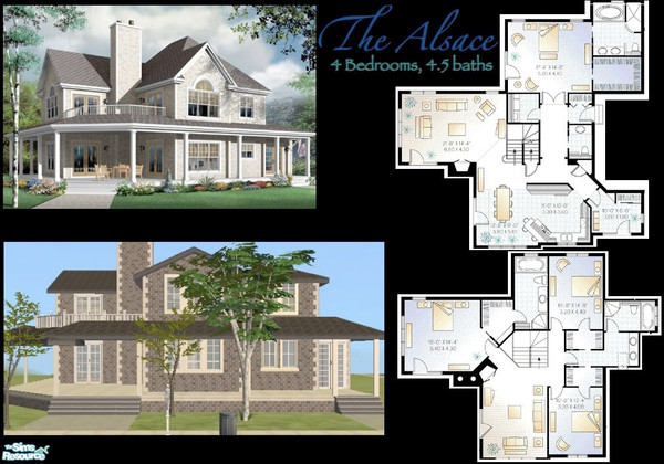 Sims 2 — The Alsace by m.jacquart — The Alsace is a large 4 bedroom, 4.5 bath home with two levels, a large wrap-around