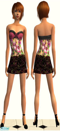 Sims 2 — Corset Ruffle Dress - Red by irene_busy — Make like Madonna circa 1980 in a Matthew Williamson inspired red silk