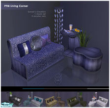 Sims 2 — PFM Living Corner by Sunair — 1 mesh set (lightwood) and 5 recolor sets (black, blue, darkwood, nature and