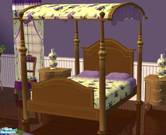 Sims 2 — Violet Bedroom Bed by lisa9999 — Light wood victorian bed.