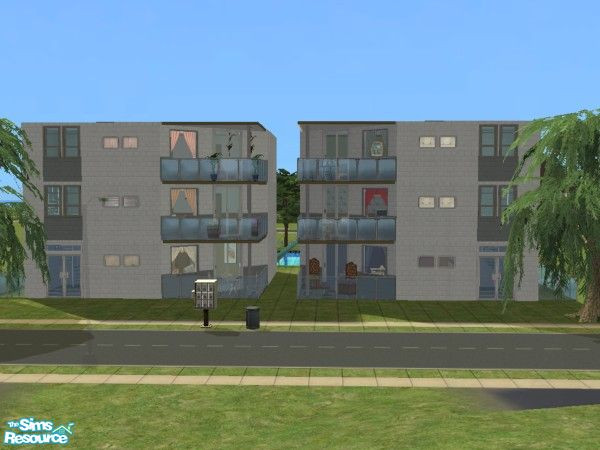 Sims 2 — White Court. by luckyoyo — Each Apartment has One Double Bedroom with closet, Bathroom, Lounge/Diner, Kitchen,
