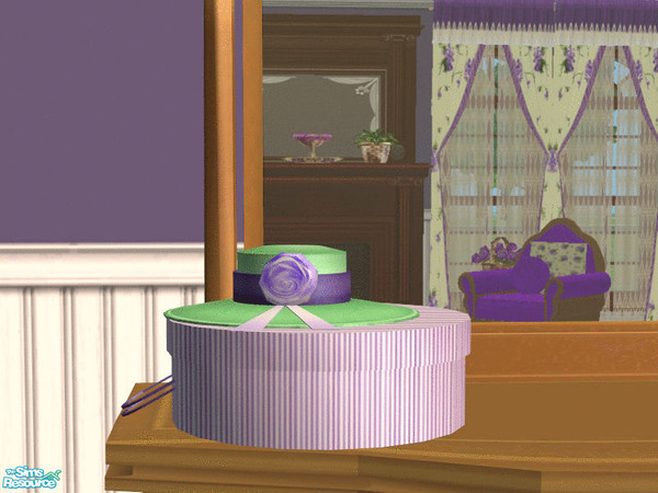 Sims 2 — Violet Bedroom Hatbox by lisa9999 — A great spring bonnet with a violet stripped storage box.