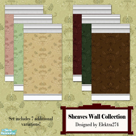 Sims 2 — Sheaves Wallpaper Collection by elektra274 — A collection of 14 wallpapered walls featuring a wheat pattern.