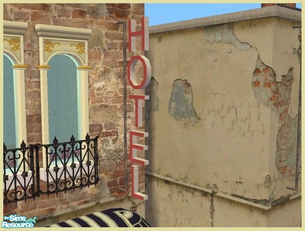 Sims 2 — Wall-mounted HOTEL sign by Cyclonesue — A forged metal sign for your older buildings. Contains 6 inner and 6