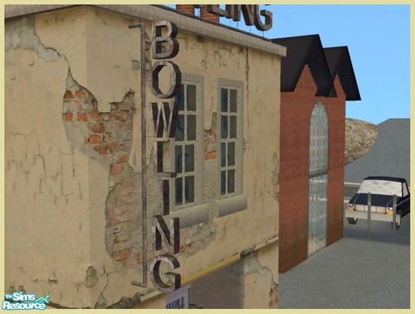 Sims 2 — Wall-mounted BOWLING sign by Cyclonesue — A forged metal sign for your older buildings. Contains 6 inner and 6