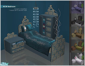 Sims 2 — NCM Bedroom by Sunair — 1 mesh set (lightwood) and 5 recolor sets (black, blue, darkwood, nature and white).
