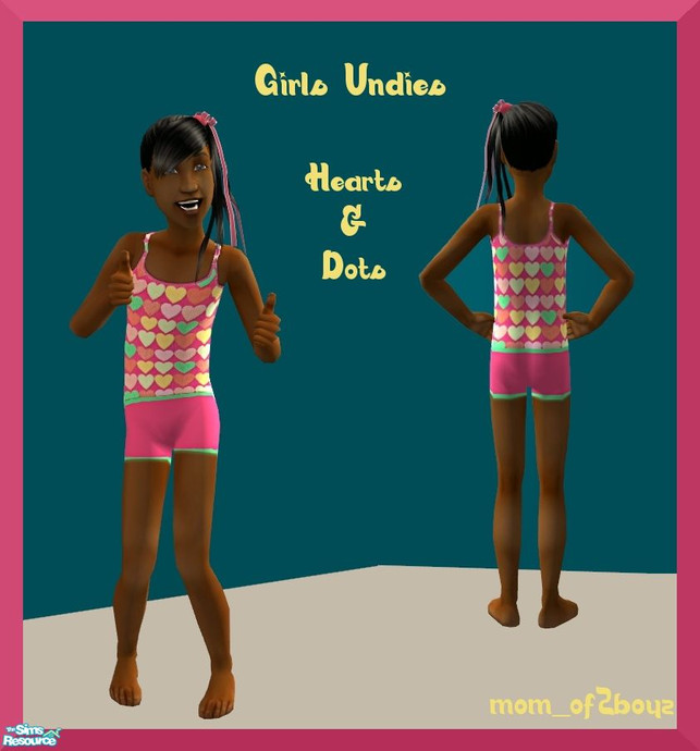 The Sims Resource - Girls Undies Set- Hearts and Dots
