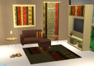 Sims 2 — tams tc 138 set 2 by tambriah — curtains, end table, lamp, love seat, ottoman, rug, tv, picture, & books