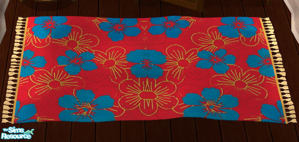 Sims 2 — Warry Nomadic Camp Furniture Bedroom Rug by lisa9999 — A medium sized throw rug in a red, blue and gold.