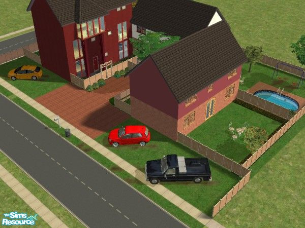Sims 2 — The Square 2. by luckyoyo — The first house has 3 floors, It has 3 bedrooms each with there own bathroom,