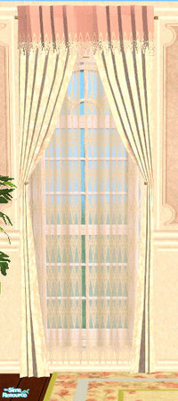 Sims 2 — Pink Rose Livingroom Set Curtain by lisa9999 — A pink floral curtain with a solid pink valance.