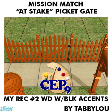 Sims 2 — TL - MM AtStakePicketGate Recolor02BlkWd by TabbyLou — My Recolor #2 Wood with Black Accents Recolor of Base