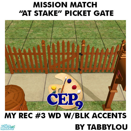 Sims 2 — TL - MM AtStakePicketGate Recolor03BlkWd by TabbyLou — My Recolor #1 Wood with Black Accents Recolor of Base