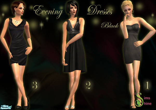 Sims 2 — Evening Dresses - Black by SimsShine — This set contains 4 black evening dresses for woman adult. Dress 1 and 2