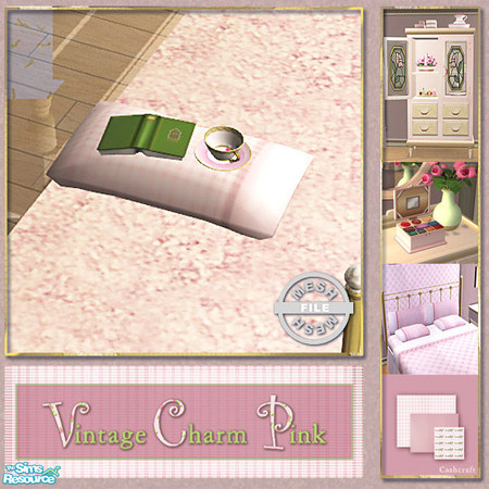 Sims 2 — Vintage Charm Pink - Pillowbook Mesh by Cashcraft — Pillow mesh texture is linked to Maxis & most in game