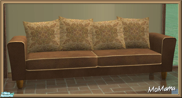Sims 2 — NK Arizona LR Chocolate - Sofa by MoMama — A sofa in chocolate leather with malted trim and designer pillows.