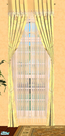 Sims 2 — Cream Livingroom Set Curtains by lisa9999 — A cream floral print curtain with a solid cream valance.