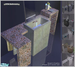 Sims 2 — SPM Bathroom by Sunair — 1 mesh set (lightwood) and 5 recolor sets (black, blue, darkwood, nature and white).