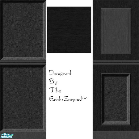 Sims 2 — Leather & Wood Panel Set, with a floor by eriduserpent — Two black leather and wood wall panels. One wood