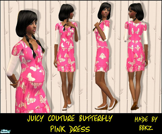 Sims 2 — Juicy Couture Butterfly Pink Dress by BBKZ — Three new outfits made with my new mesh 160509 (included in set).