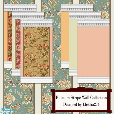 Sims 2 — Blossom Stripe Wall Collection by elektra274 — A collection of 10 walls for your sim homes.