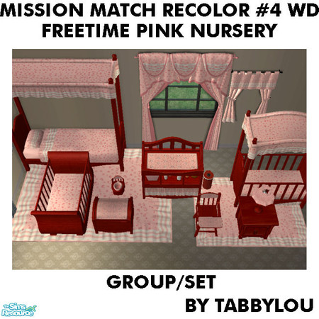 Sims 2 — TL - MM FT Pink Nursery Recolor04Wd Set by TabbyLou — This is My Recolor #4 Wood with FreeTime Ingame Pink Set.