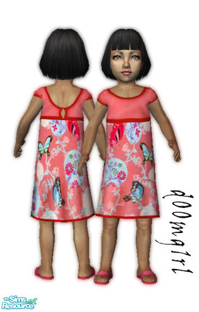 Sims 2 — Tiny Tots Dresses - Collection - Red by d00mg1rl — Little dress with butterfly\'s for your tiny tots in Red.