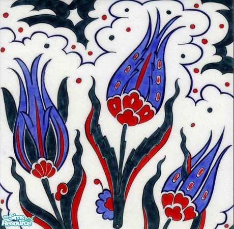 Sims 2 — Blue Ceramic Tiles - Blue Tulip Tile by ninalay — traditional handmade Turkish ceramic tile